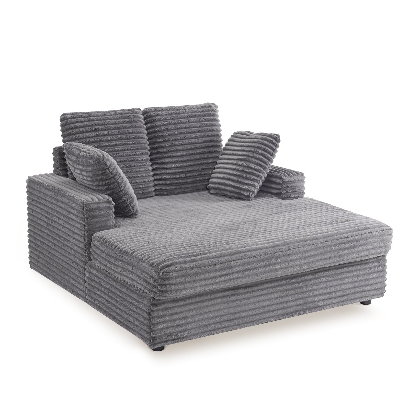 54.25  Chaise Lounge, Plush Corduroy Sofa Chair Bed with Throw Pillows and Armrests, Sleeper Chaise Lounge for Living Room,Dark Gray