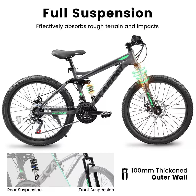 BestParts 27.5 Inch Full Suspension Mountain Bike for Adults, 21-Speed MTB Bicycle with Disc Brakes, Ideal for Fitness, Travel & Trail Riding, Black