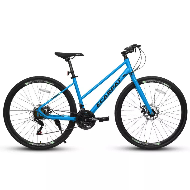 BestParts 700C Road Bike, 21-Speed Urban Commuter Bicycle, Lightweight Steel Frame with Disc Brakes, Wide Tires, for Men & Women, Black+Blue