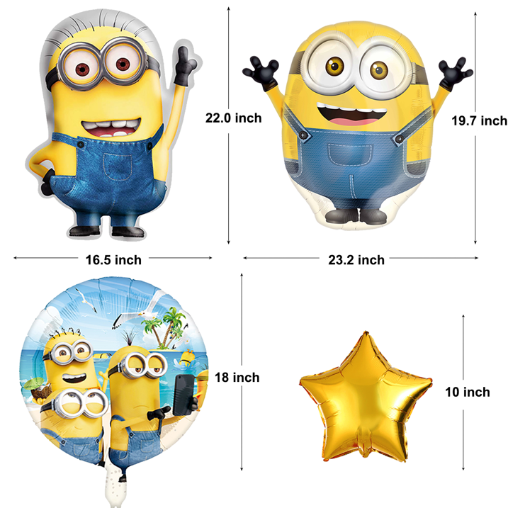 10PCS Minions Foil Balloons, Minion Character Themed Birthday Party Decoration for Backdrop, Table
