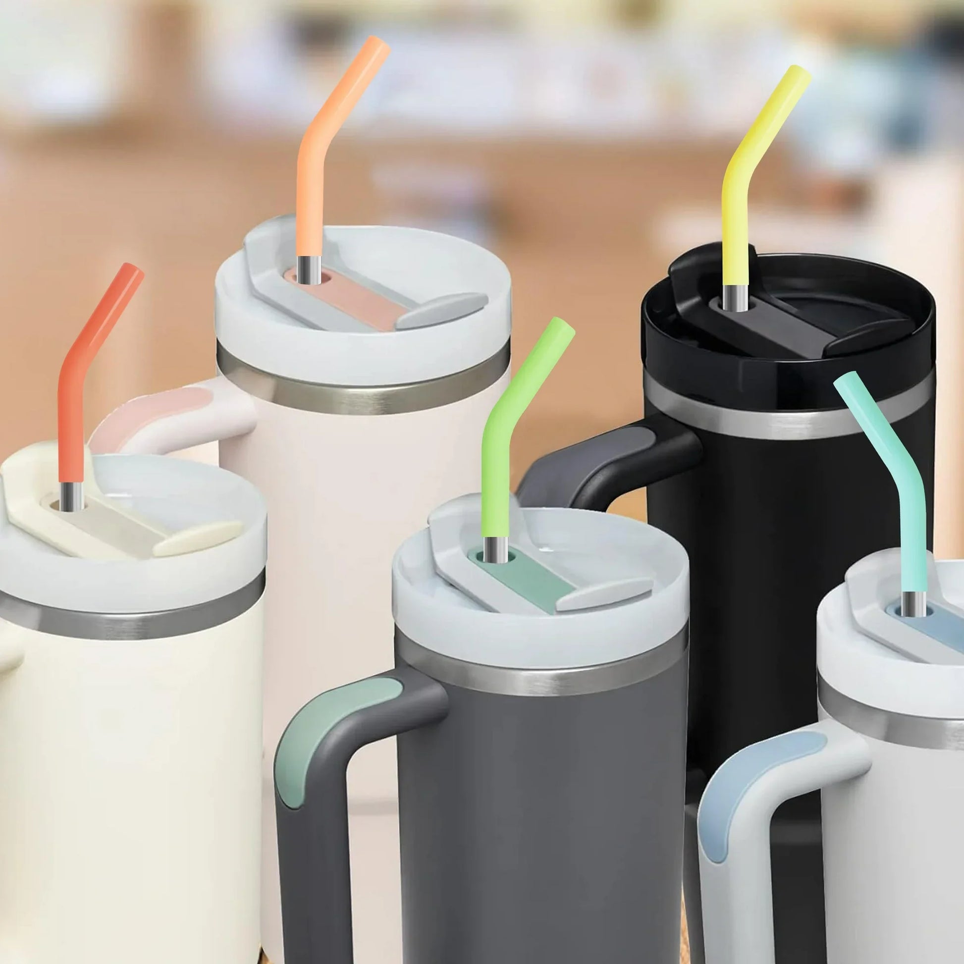 6PCS Reusable Metal/Stainless Steel Straws with Silicone Tip and Cleaning Brush(11.8 0.31,Silver)