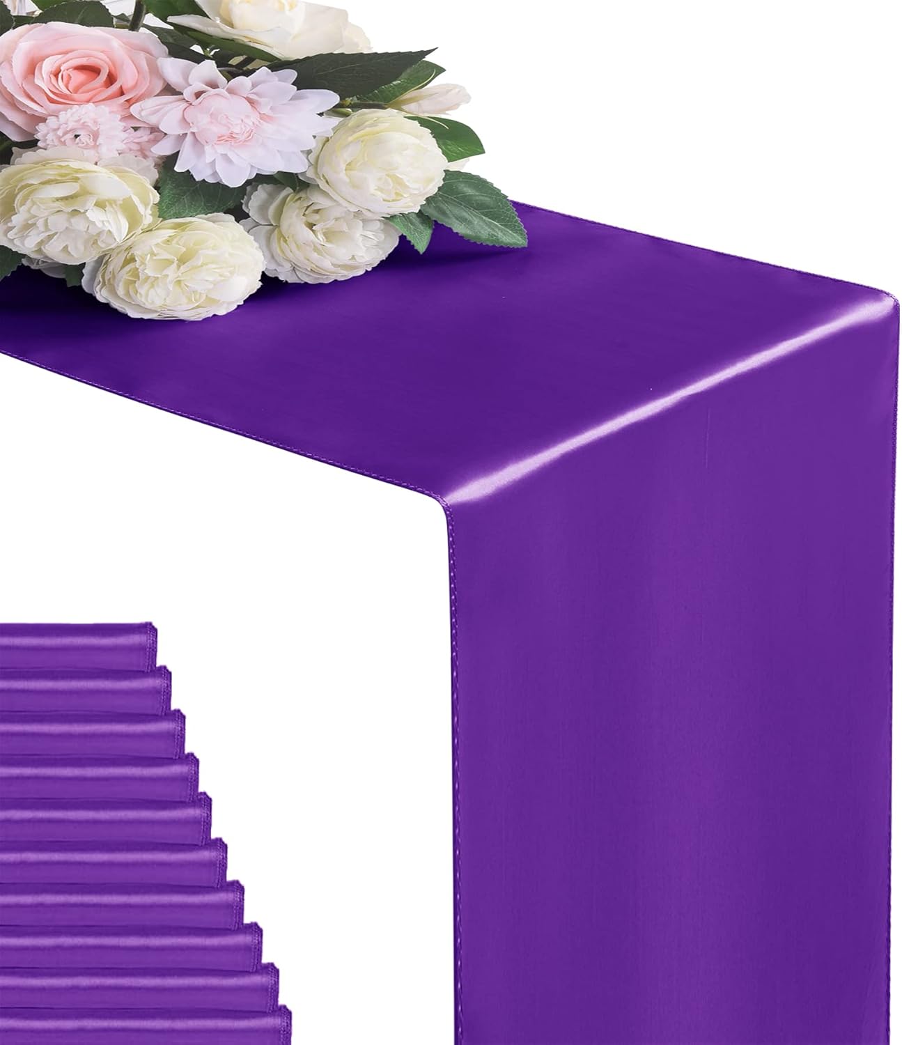 12 Pack Table Runner 12 x 108 Inches Satin Silk Table Runner for Wedding, Birthday Party, Banquets, Graduations Decoration, fit Rectange and Round Table-Purple