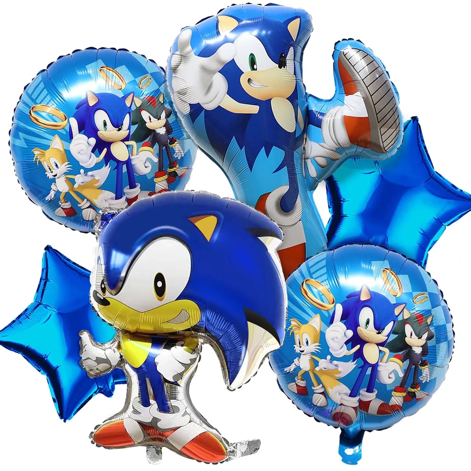 6PCS Sonic Birthday Party Supplies Video Gamers Hedgehog Foil Balloon Bouquet Decorations