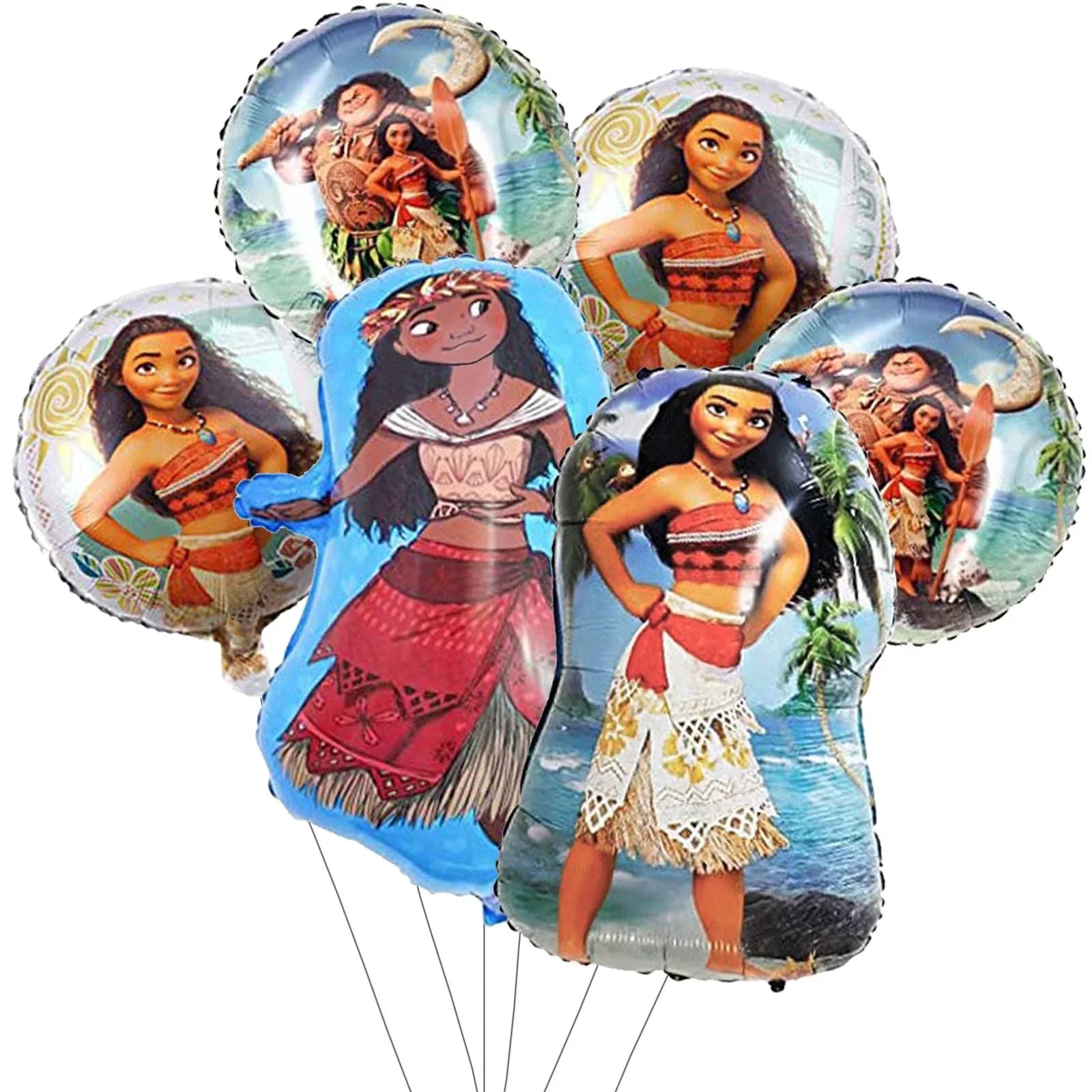 6Pcs Moana Foil Balloons, Moana Birthday Party Balloons Decoration