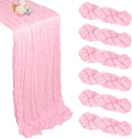 6 Pack Pink Valentine's Day Table Runner 10ft Boho Gauze Fabric Cheesecloth Table Runner 35 x 120 Inch Rustic Sheer Runner for Romantic Wedding Centerpiece Decor Baby Shower Party Table Decoration