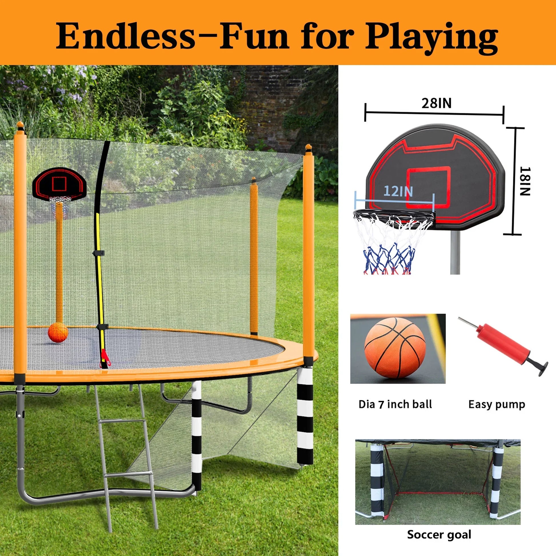 16FT Trampoline with Basketball Hoop, Outdoor Trampoline with Safety Enclosure Net, Recreational Trampoline for Kids and Adults with Soccer Goal, 1000lbs Weight Capatity for Backyard, Patio