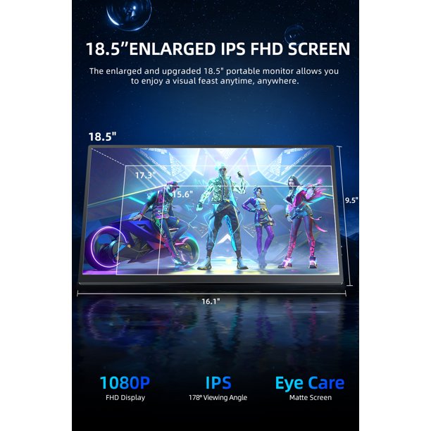 144HZ Gaming Monitor, AZMKOO Portable Monitor 16.1 Inch Full HD 1080P USB C HDMI W/ HDR, FreeSync, Eye Care, Ultra Slim External Second Screen