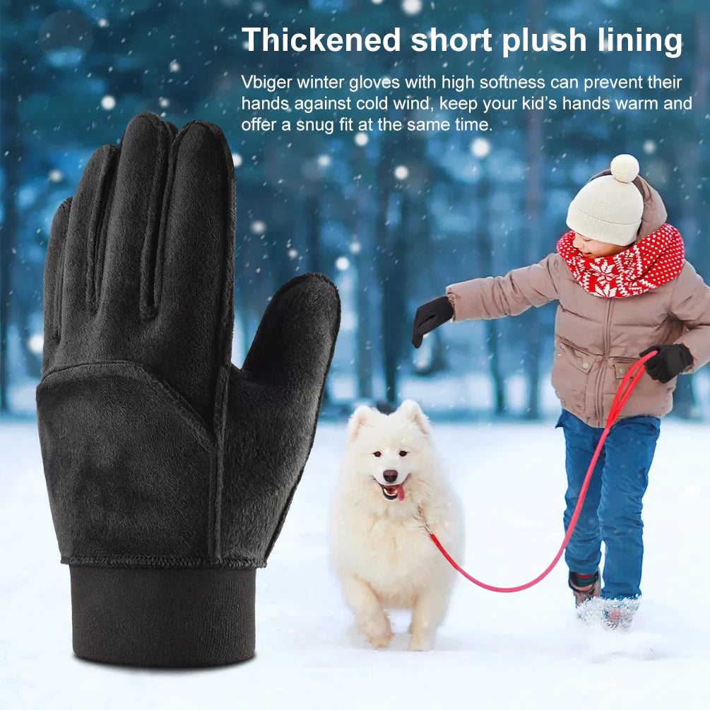10-12 Years Kids Winter Gloves Thickened Touch Screen Gloves Cold Weather Gloves with Reflective Designs- Ideal Gift for Christmas, Black