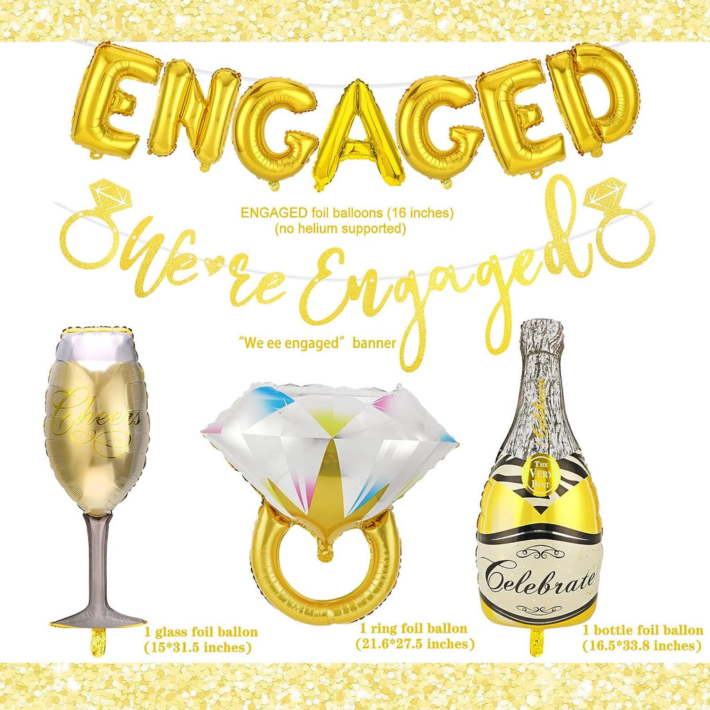 16pcs Engagement Party Decorations Set with We are Engaged Banner Diamond Ring Balloon