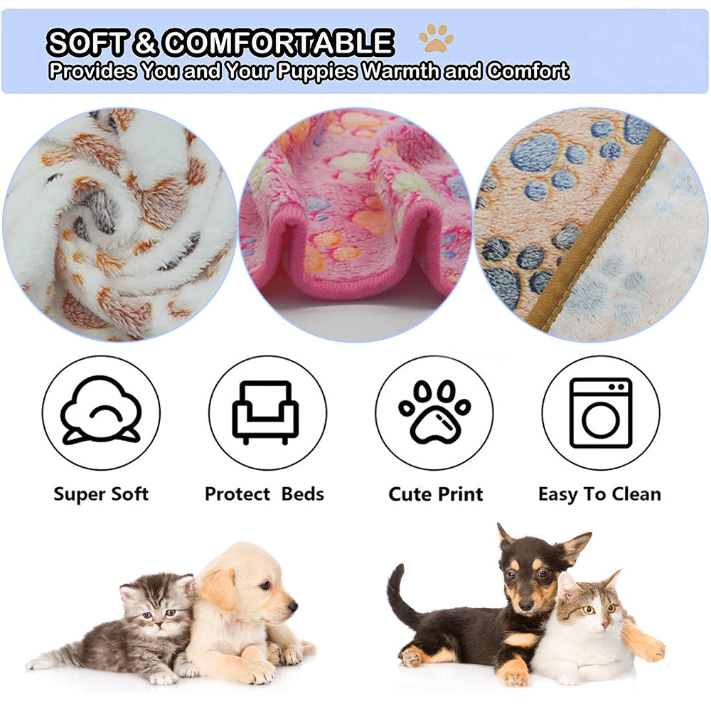 1 Pack 3 Blankets Super Soft Fluffy Premium Fleece Pet Blanket Flannel Throw for Dog Puppy Cat - Paw