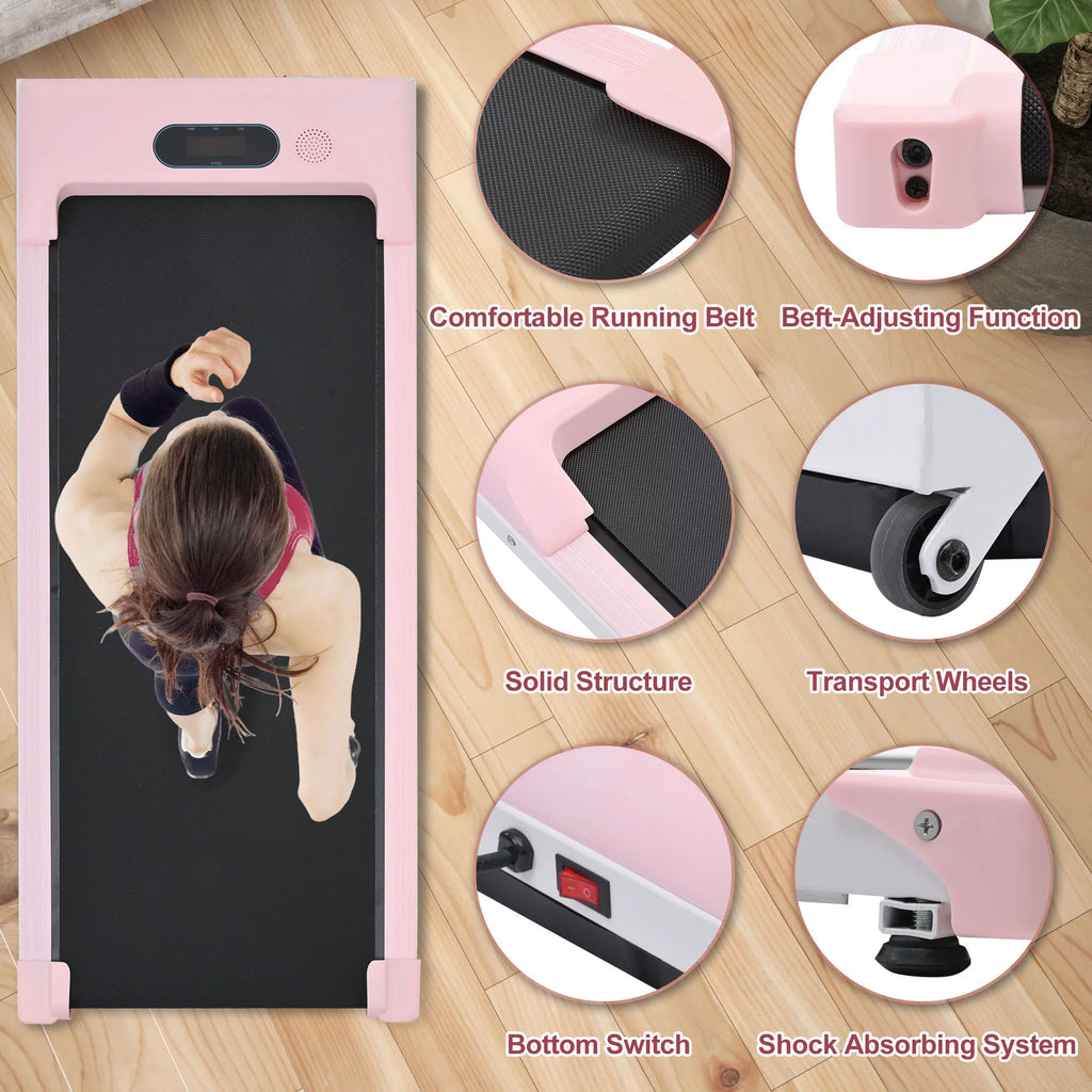 2 in 1 Under Desk Electric Treadmill 2.5HP, with Bluetooth APP and speaker, Remote Control, Display, Walking Jogging Running Machine Fitness Equipment for Home Gym Office, Pink
