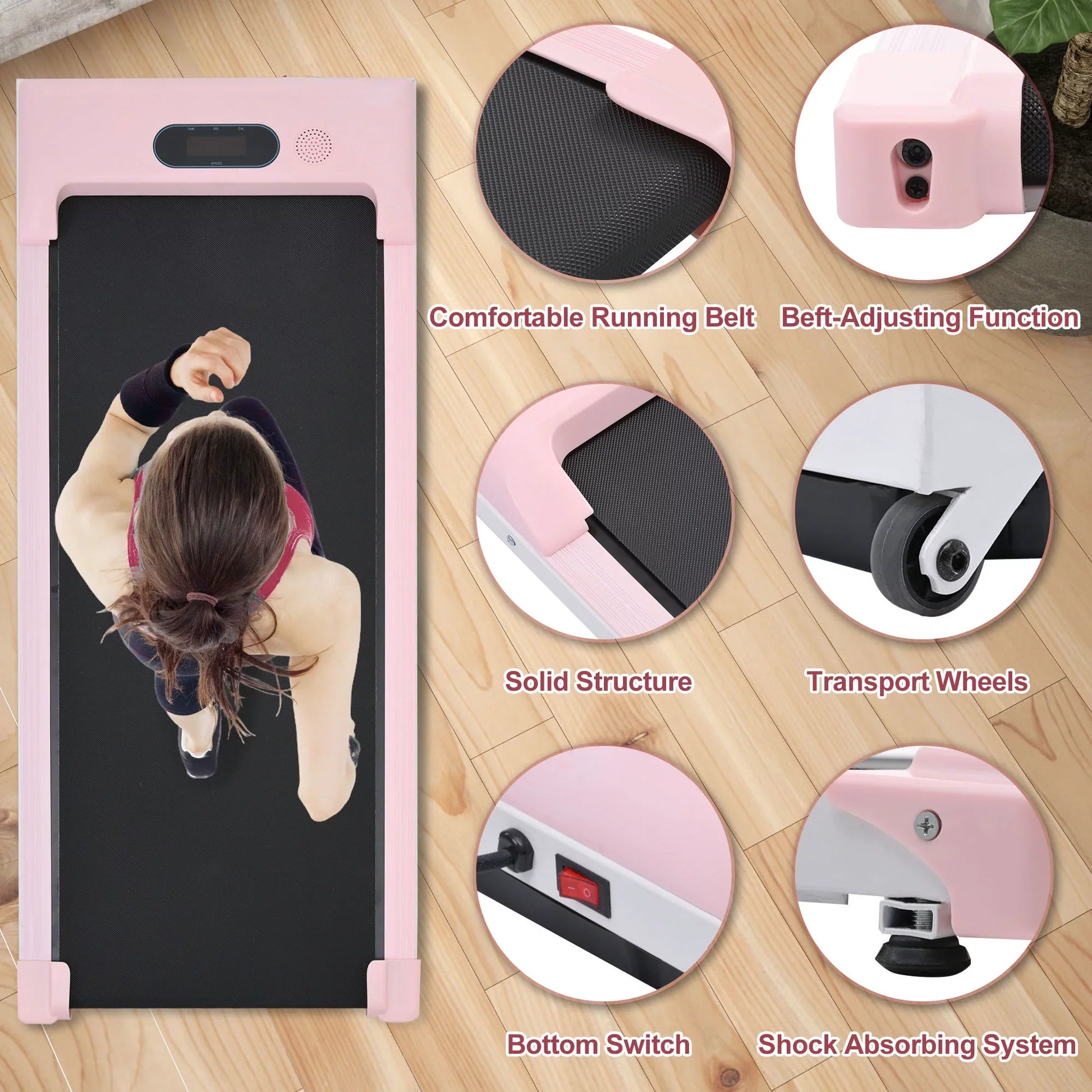 2 in 1 Under Desk Electric Treadmill 2.5HP, with Bluetooth APP and speaker, Remote Control, Display, Walking Jogging Running Machine Fitness Equipment for Home Gym Office, Pink