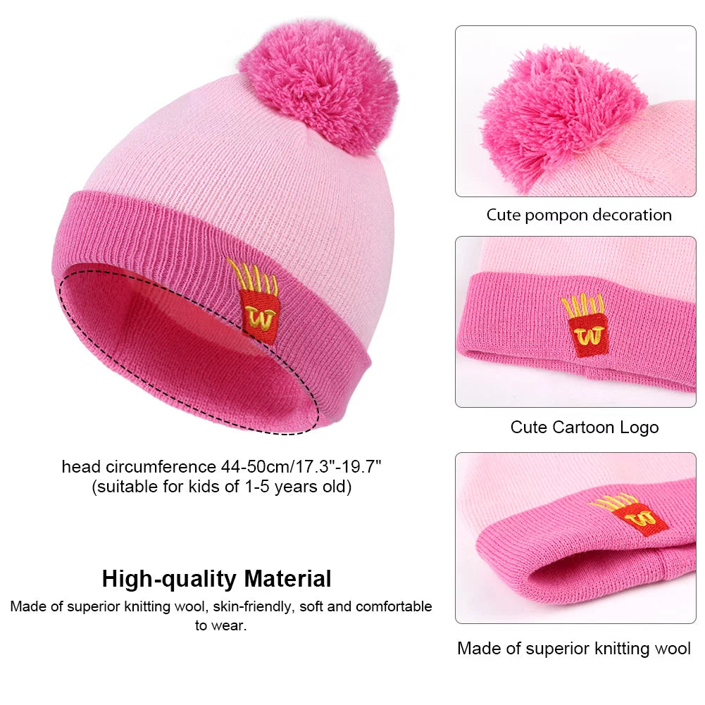 3 Pcs Kids Winter Hat Winter Scarf Winter Gloves Set, Boys Girls Knit Beanie Hat Scarf Gloves Set, Winter Warm Knitted Set with Fleece Lining for Autumn & Winter, Pink