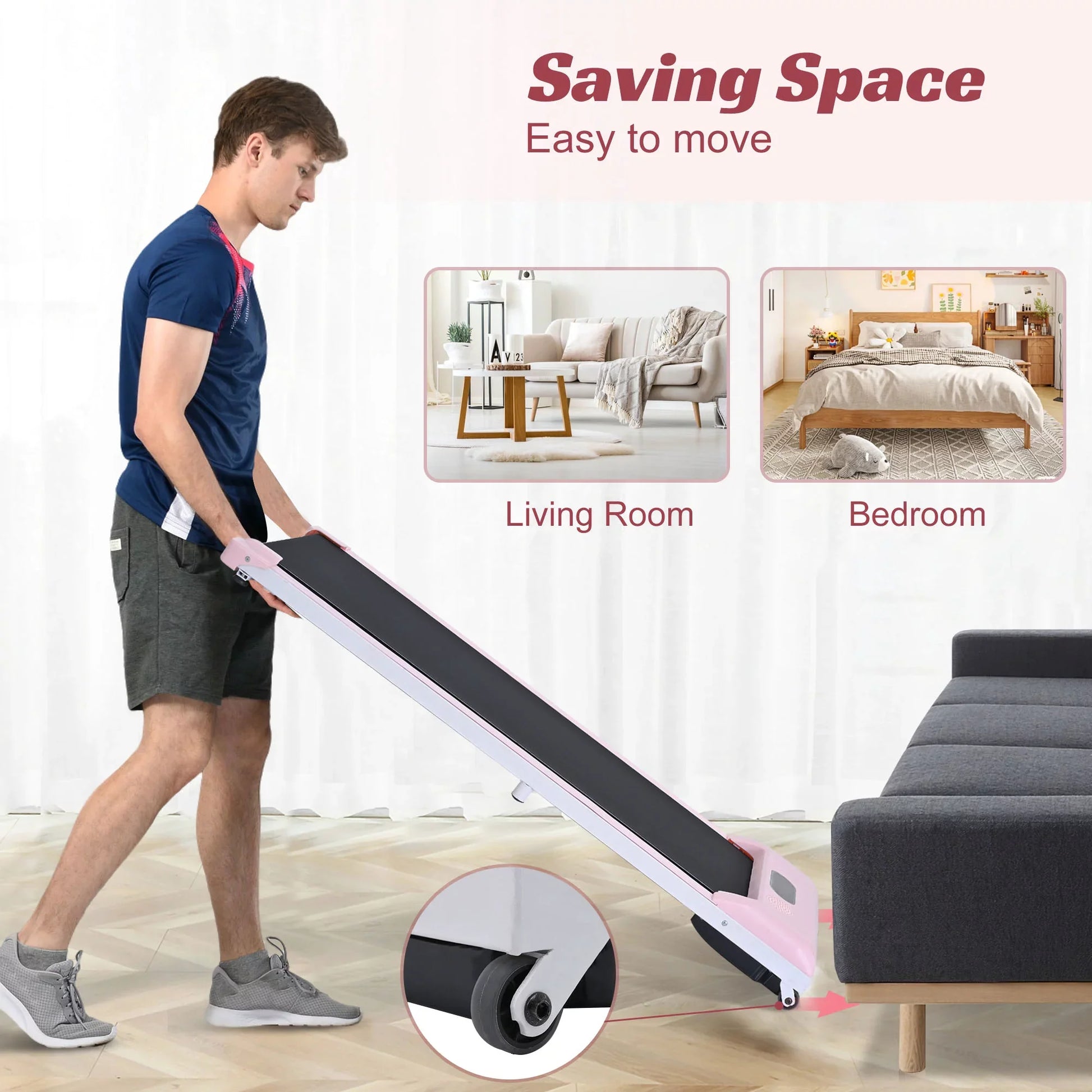 2 in 1 Under Desk Electric Treadmill 2.5HP, with Bluetooth APP and speaker, Remote Control, Display, Walking Jogging Running Machine Fitness Equipment for Home Gym Office, Pink