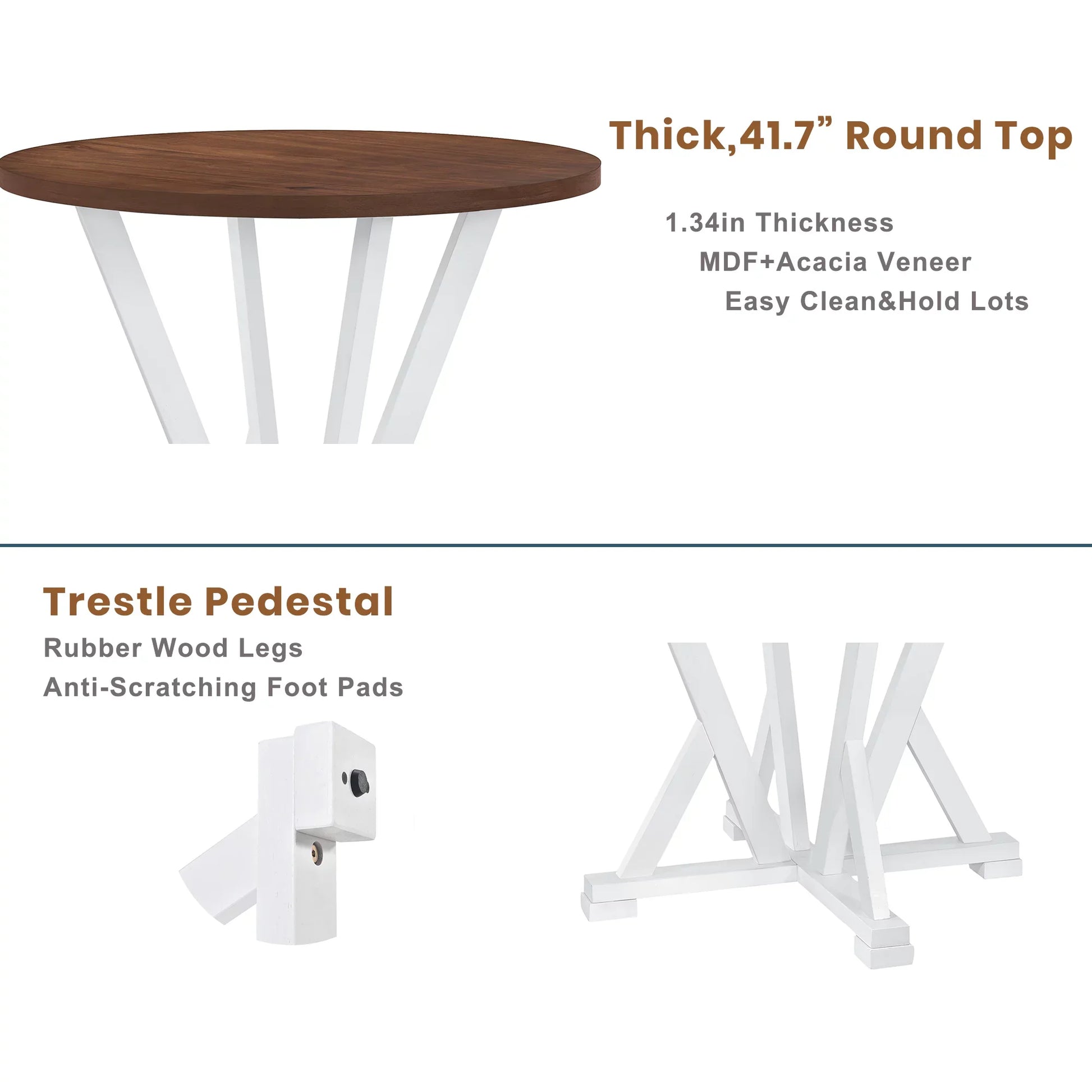 5-Piece 35.8" Dining Table Set Counter Height, Round Kitchen set with 4 Dining Chairs and Thick Tabletop, Brown