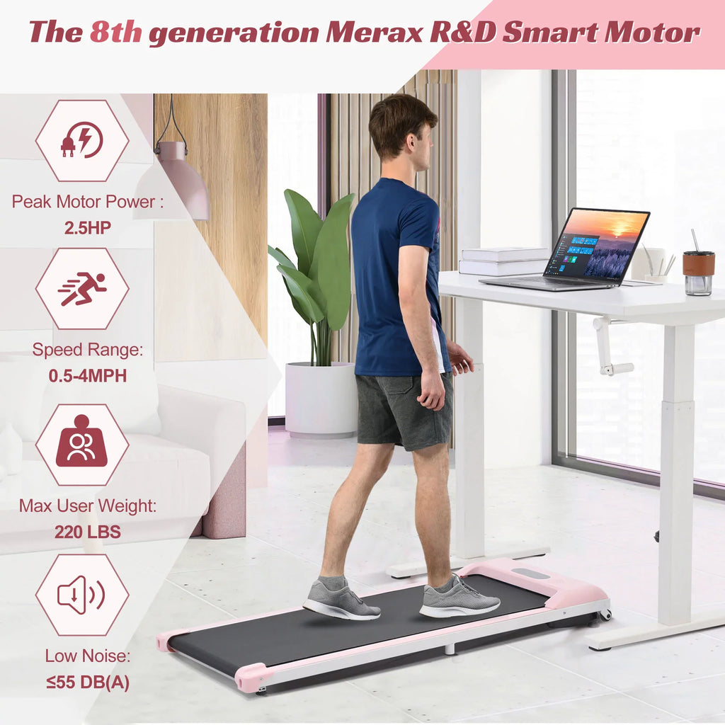 2 in 1 Under Desk Electric Treadmill 2.5HP, with Bluetooth APP and speaker, Remote Control, Display, Walking Jogging Running Machine Fitness Equipment for Home Gym Office, Pink