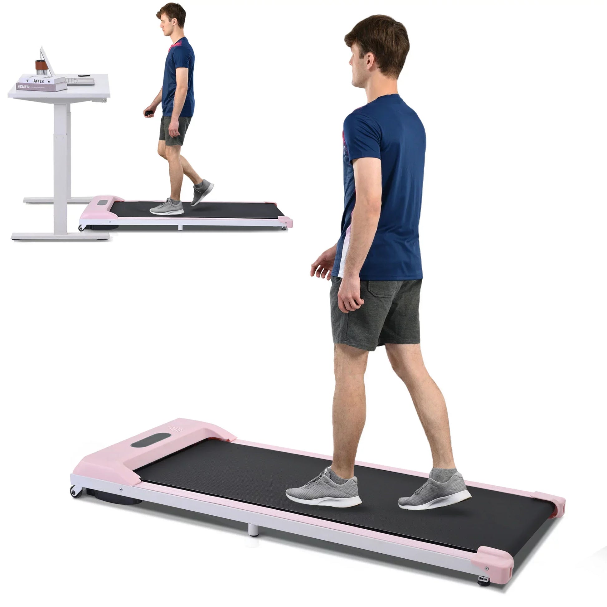 2 in 1 Under Desk Electric Treadmill 2.5HP, with Bluetooth APP and speaker, Remote Control, Display, Walking Jogging Running Machine Fitness Equipment for Home Gym Office, Pink